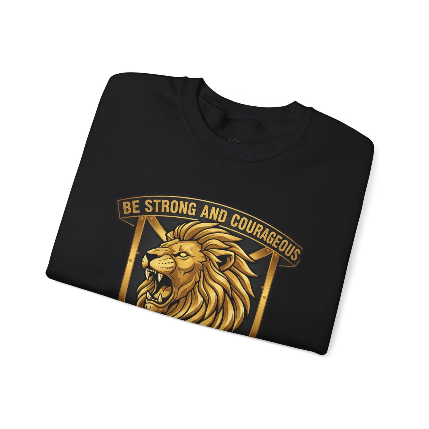 Lion Crest Crewneck Sweatshirt – "Be Strong and Courageous" Inspirational Pullover