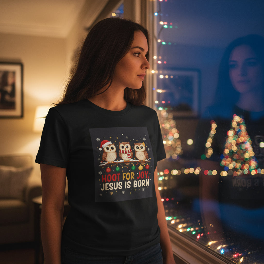 Hoot for Not Jesus is Born - Christmas Owl Graphic Tee - Hoot for Joy Jesus is Born