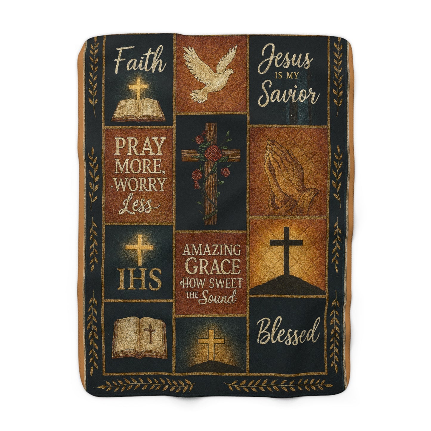 Christian Sherpa Blanket — 'Faith, Pray More Worry Less' Inspirational Throw