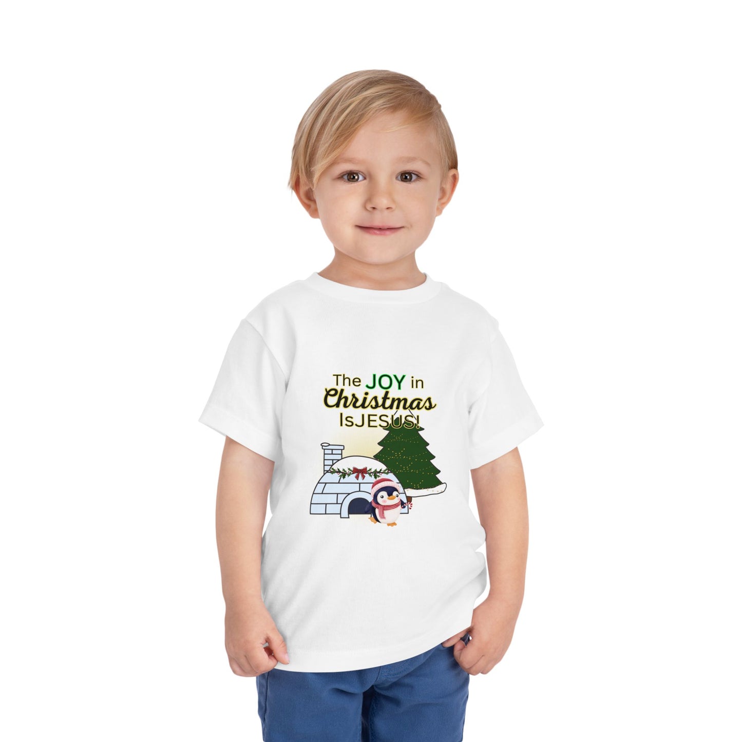 Toddler Tee — "The Joy in Christmas Is Jesus" Penguin & Igloo Holiday Shirt