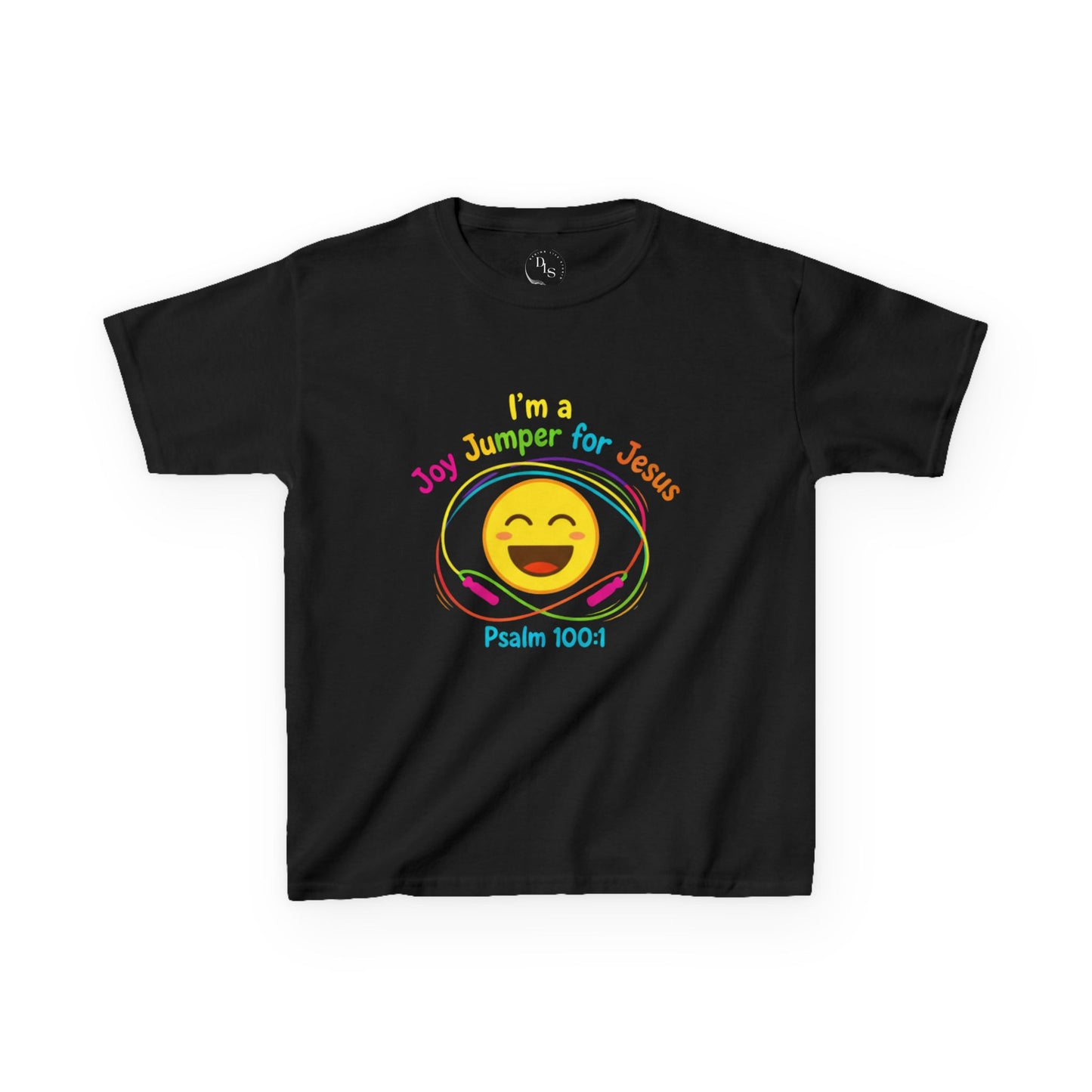 Kids Tee — "Joy Jumper for Jesus" jumping for Joy as a form of worshipEmoji Design (Psalm 100:1)