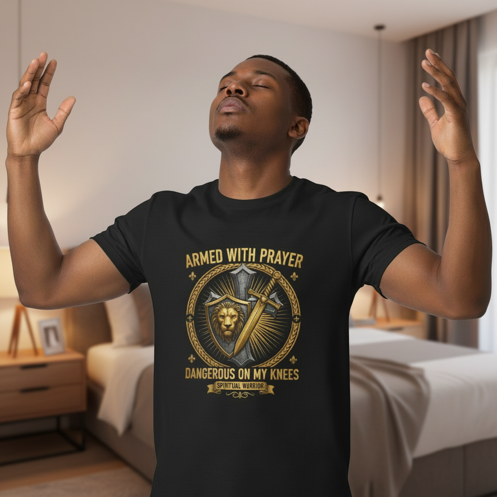 Armed With Prayer T-Shirt — Christian Faith Warrior Tee ("Dangerous on My Knees")