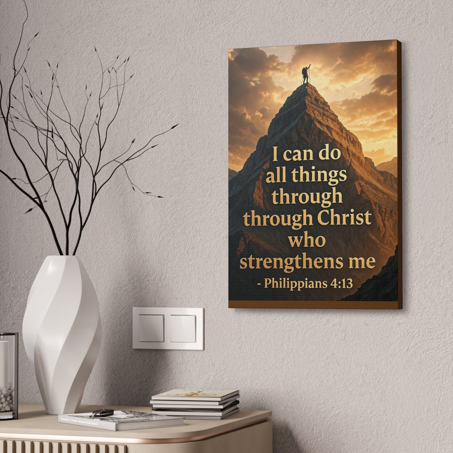 Philippians 4:13 Mountain Canvas Print — Inspirational Christian Wall Art