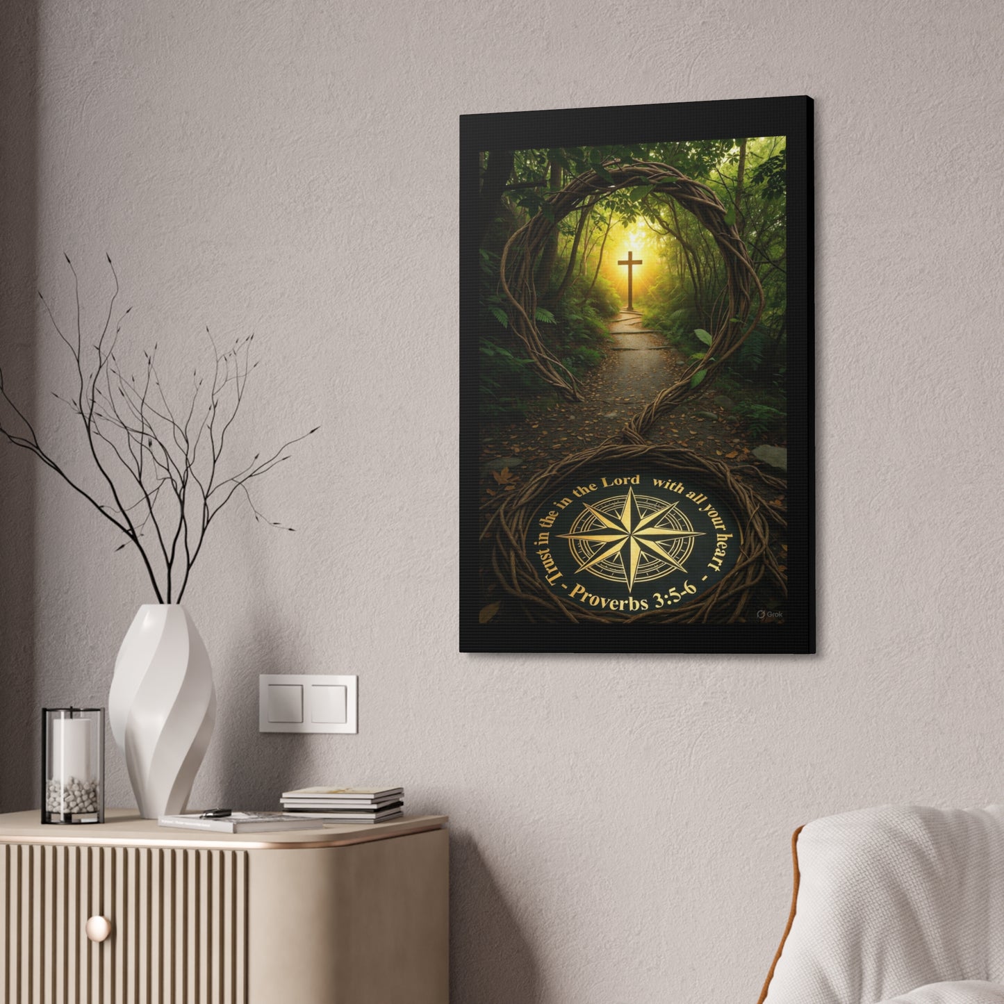 Christian Canvas Wall Art — 'Trust in the Lord' Cross Pathway (Proverbs 3:5-6)