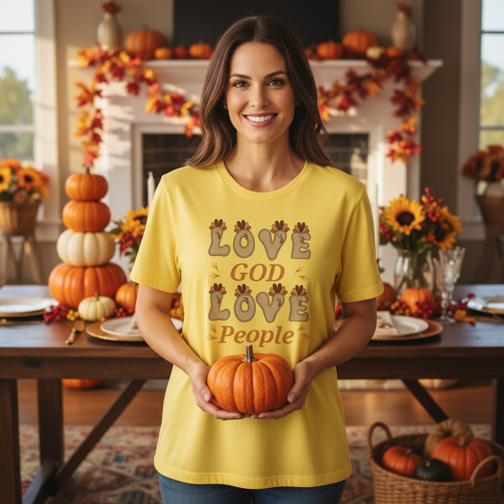 Love God, Love People Thanksgiving T Shirt -  Short Sleeve Tee