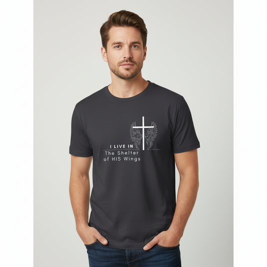 I live in the shadow of His wings -  Short Sleeve Tee