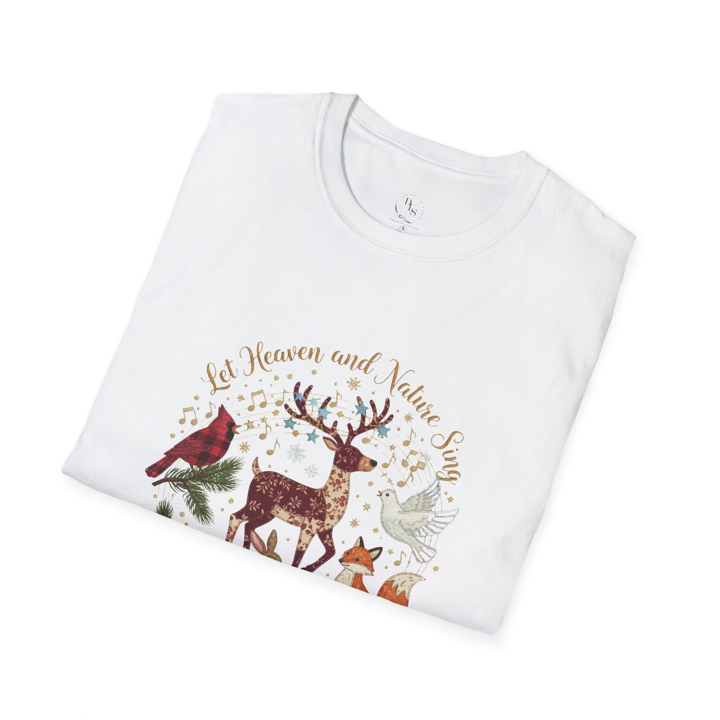 Woodland Christmas Tee — 'Believe in Heaven and Nature Again' Deer & Forest Animals T-Shirt