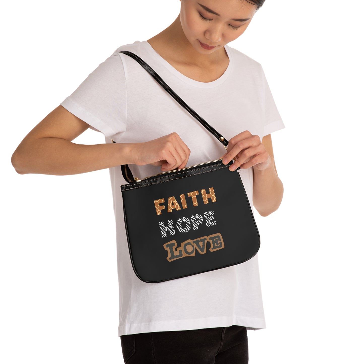 Faith, Hope, Love Small Shoulder Bag | Ideal Gift for Mom, Inspirational Accessory, Everyday Use, Stylish Purse, Casual Chic