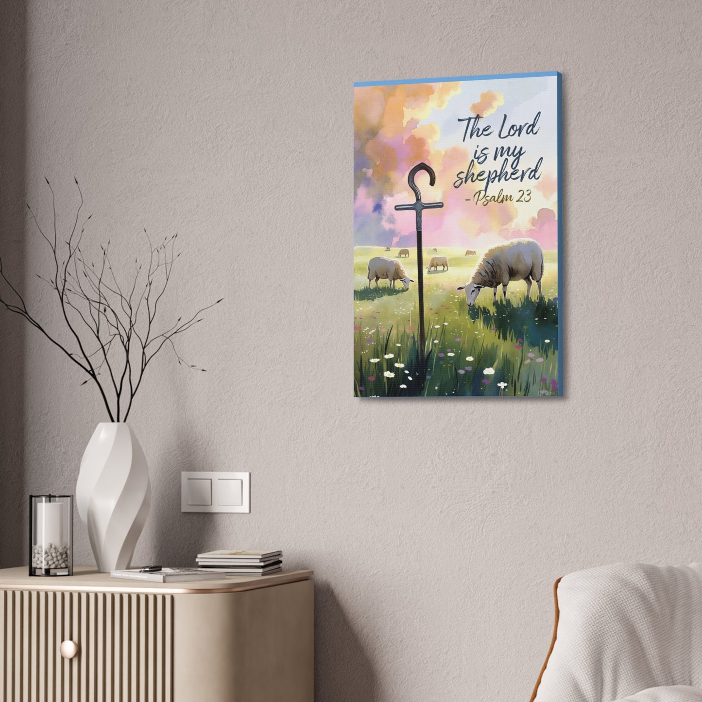 Psalm 23 Canvas Wall Art – “The Lord is My Shepherd” Stretched Canvas