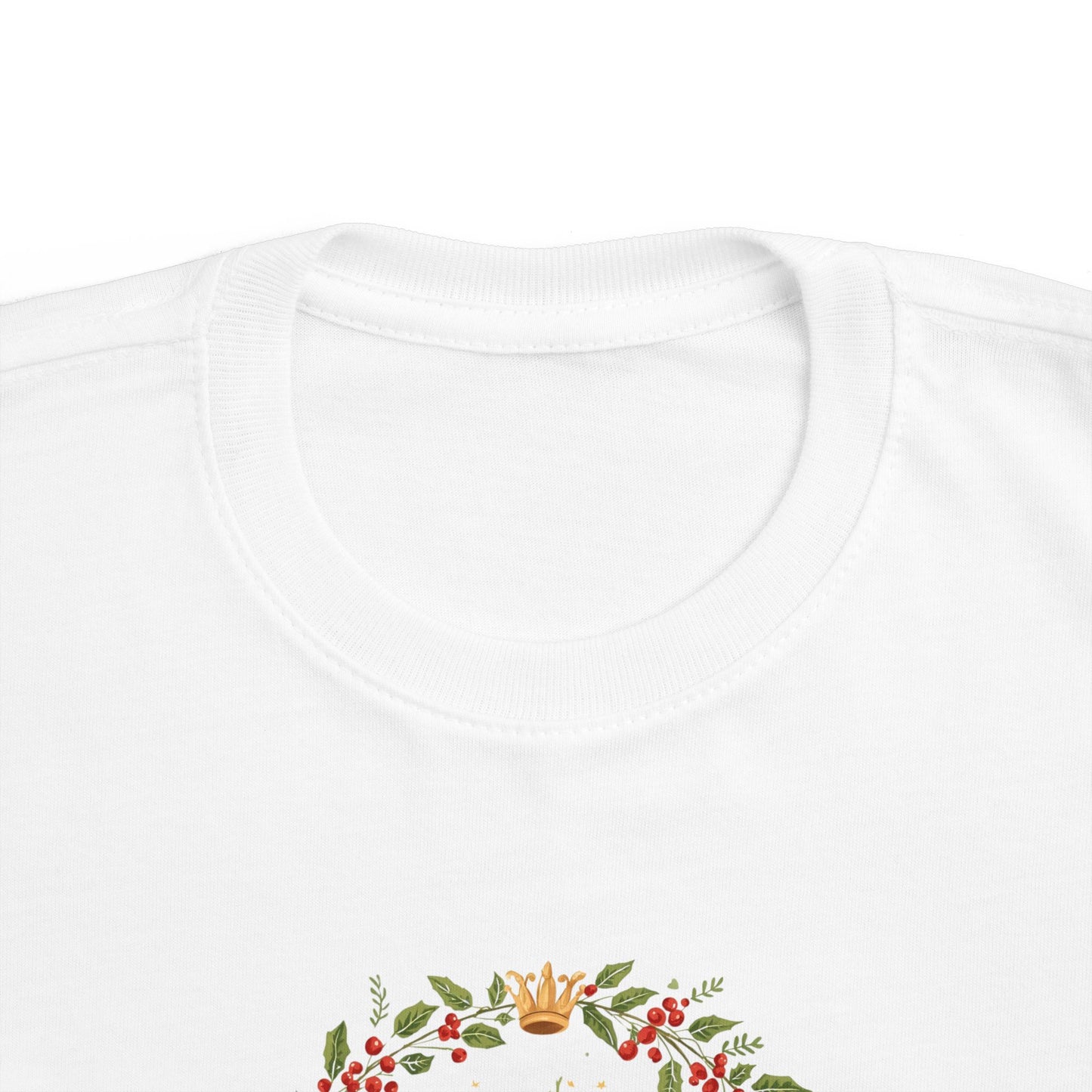 Toddler Tee — 'Born Is the King. Manger Animals. Holiday Wreath Christmas Shirt
