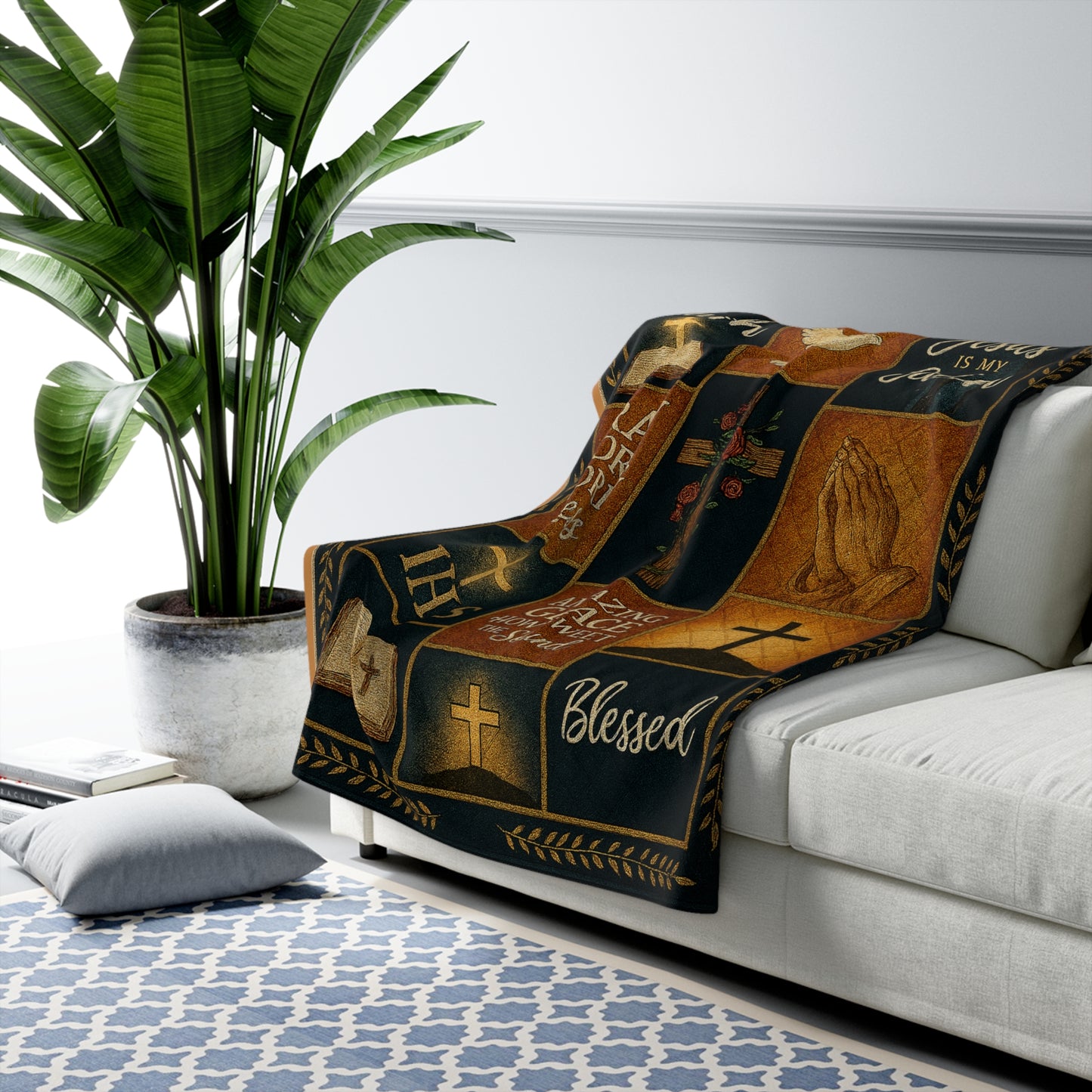 Christian Sherpa Blanket — 'Faith, Pray More Worry Less' Inspirational Throw