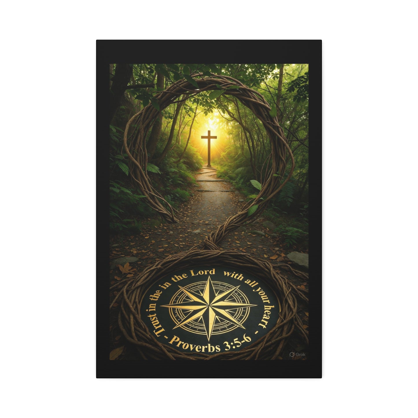 Christian Canvas Wall Art — 'Trust in the Lord' Cross Pathway (Proverbs 3:5-6)