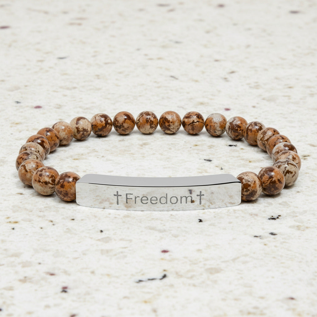 Freedom - Inspirational Natural Stone Bracelet - Engraved 'Freedom'