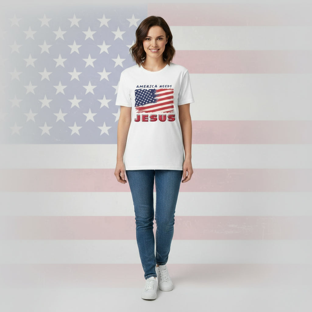 America Needs Jesus Short Sleeve Tee