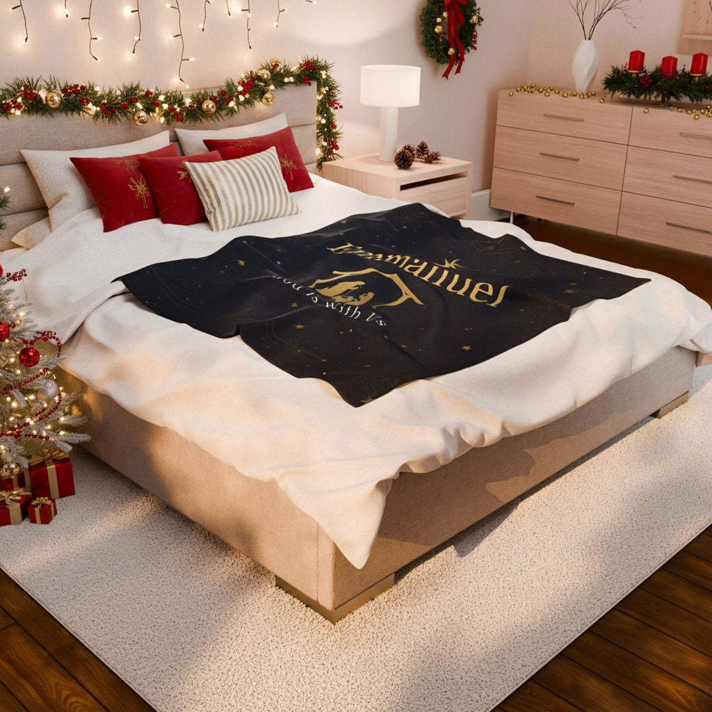 Emmanuel Velveteen Plush Blanket - Cozy Christmas Gift for Comfort and Faith