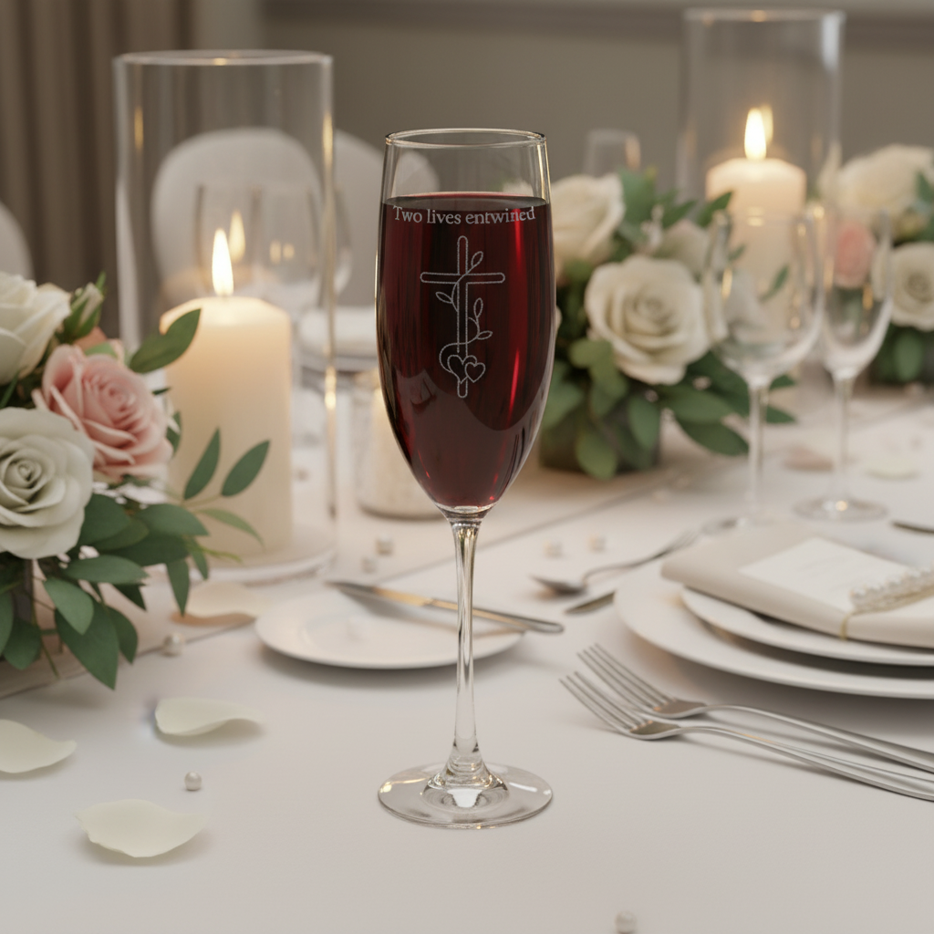 Engraved Champagne Flute 8oz – Shamrock Crest "True Love, Forever & Always"