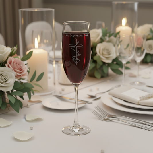 Engraved Champagne Flute 8oz – Shamrock Crest "True Love, Forever & Always"