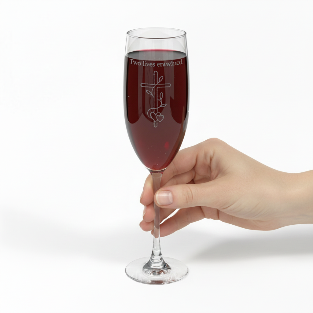 Engraved Champagne Flute 8oz – Shamrock Crest "True Love, Forever & Always"