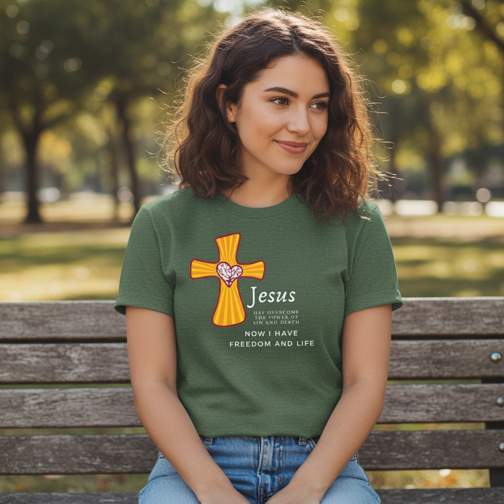 Jesus has overcome the power of sin and seath now I have freedom and life - Short Sleeve Tee