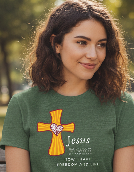 Jesus has overcome the power of sin and seath now I have freedom and life - Short Sleeve Tee