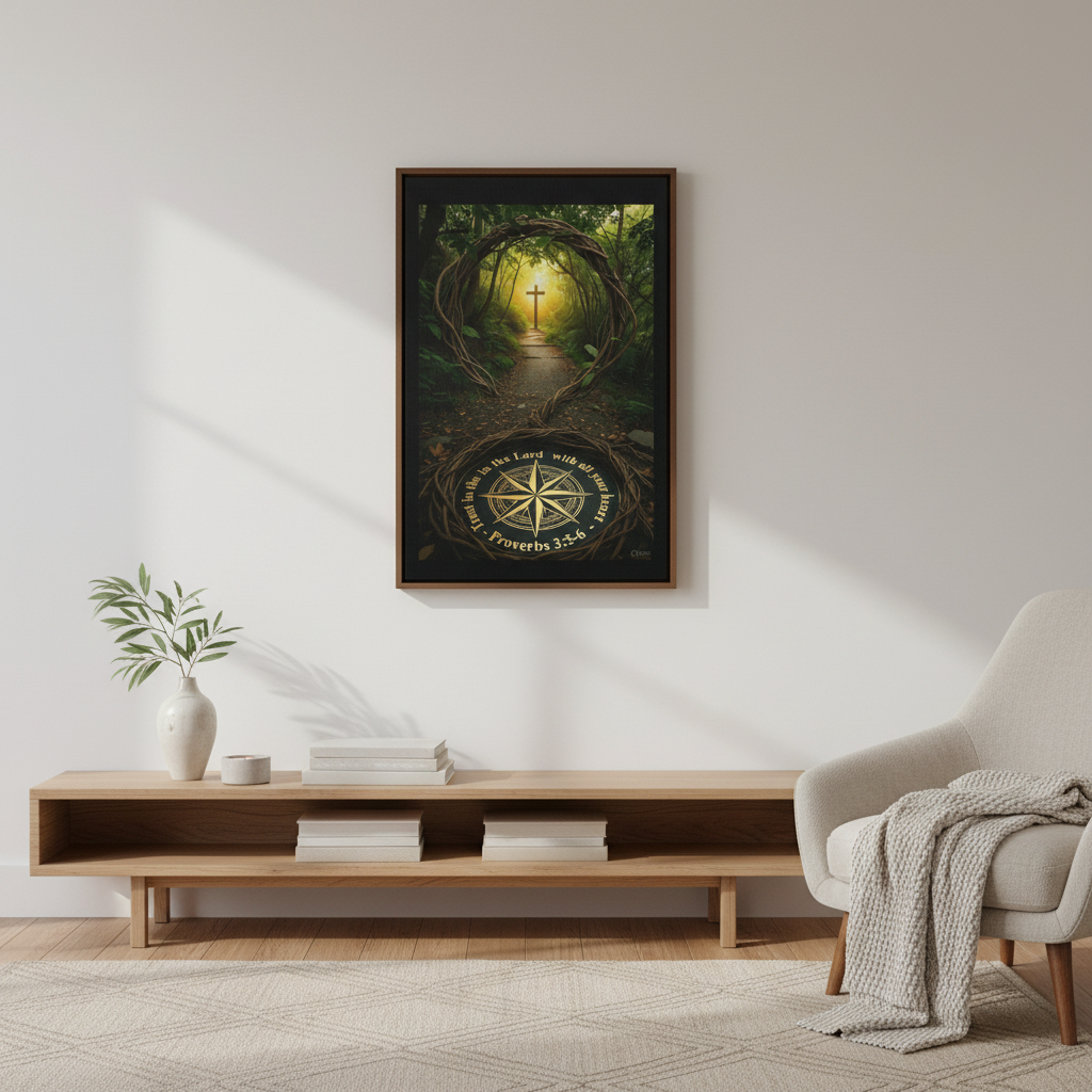 Christian Canvas Wall Art — 'Trust in the Lord' Cross Pathway (Proverbs 3:5-6)