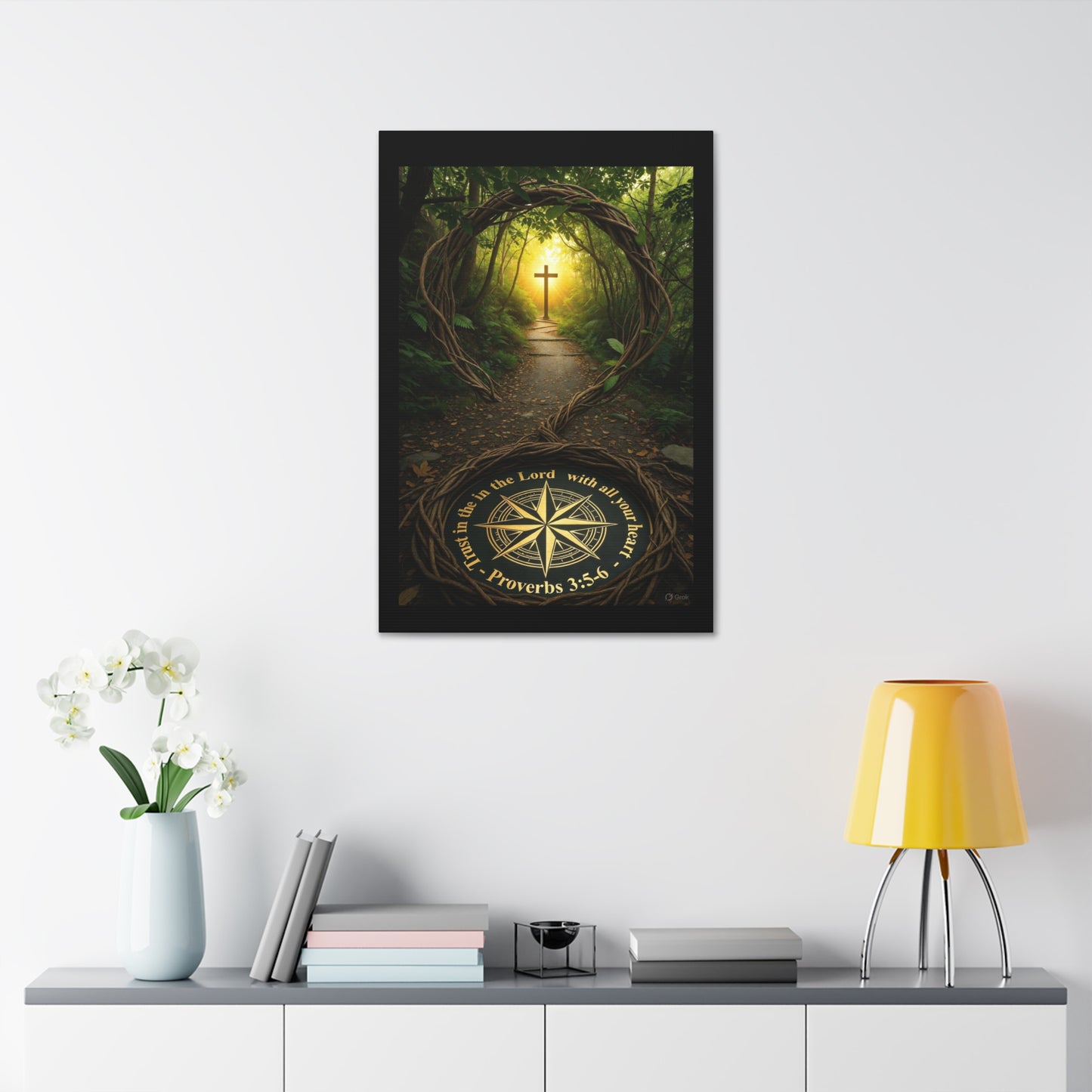 Christian Canvas Wall Art — 'Trust in the Lord' Cross Pathway (Proverbs 3:5-6)