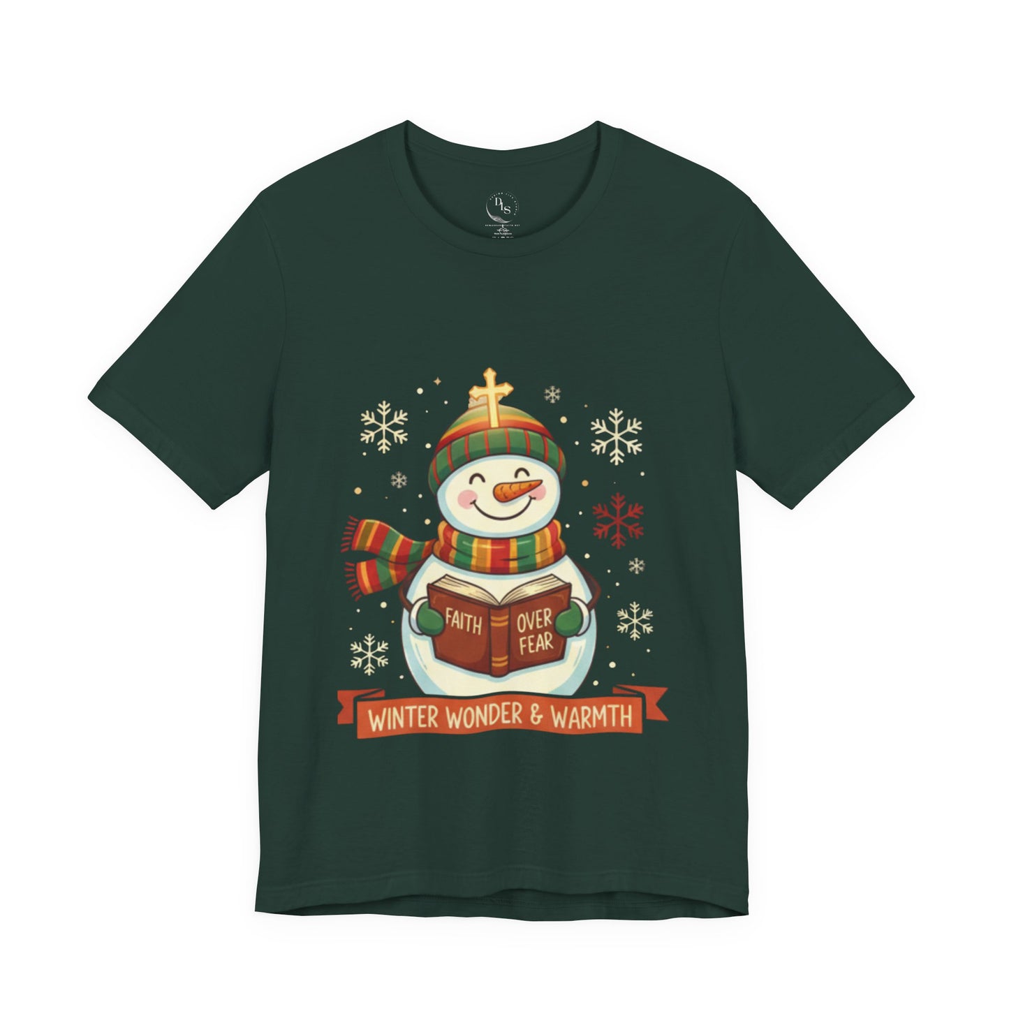 Winter Wonder Warmth Snowman Christmas Tee - Faith Over Fear Snowman Design