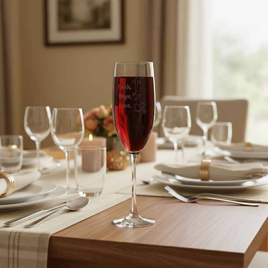 Engraved 8oz Champagne Flute — "Faith Hope Love" Celebratory Glass