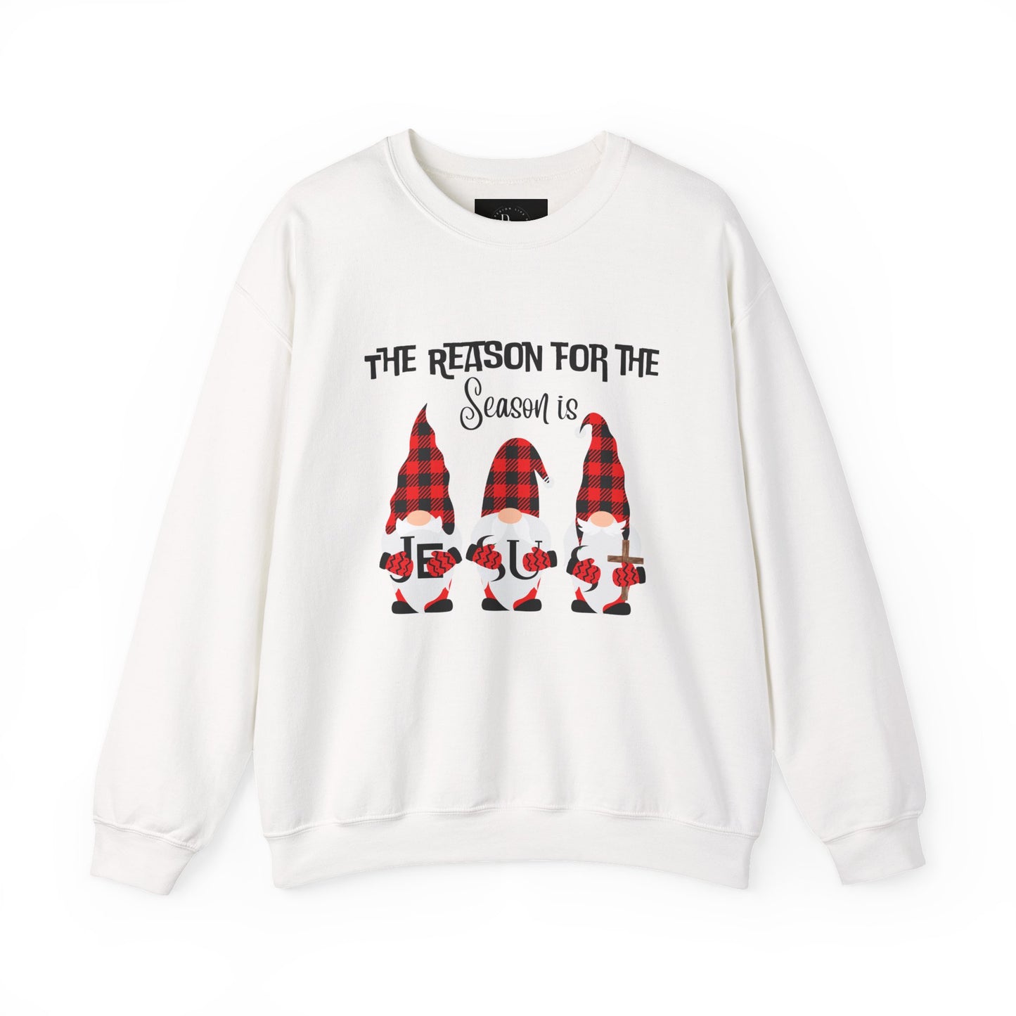 Christmas Gnome Sweatshirt – “The Reason for the Season” Buffalo Plaid Crewneck