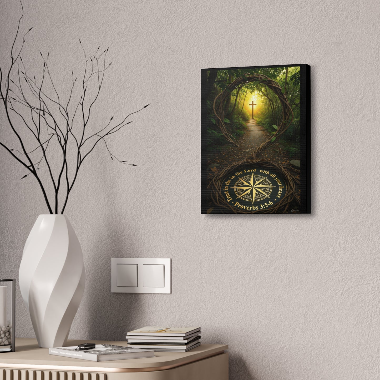 Christian Canvas Wall Art — 'Trust in the Lord' Cross Pathway (Proverbs 3:5-6)