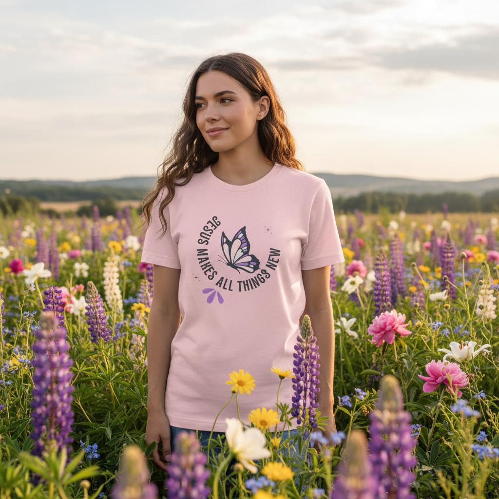 Butterfly Faith T-Shirt — "Jesus Makes All Things New" Christian Inspirational Tee