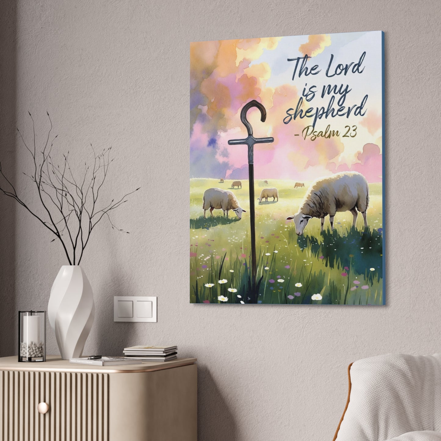 Psalm 23 Canvas Wall Art – “The Lord is My Shepherd” Stretched Canvas
