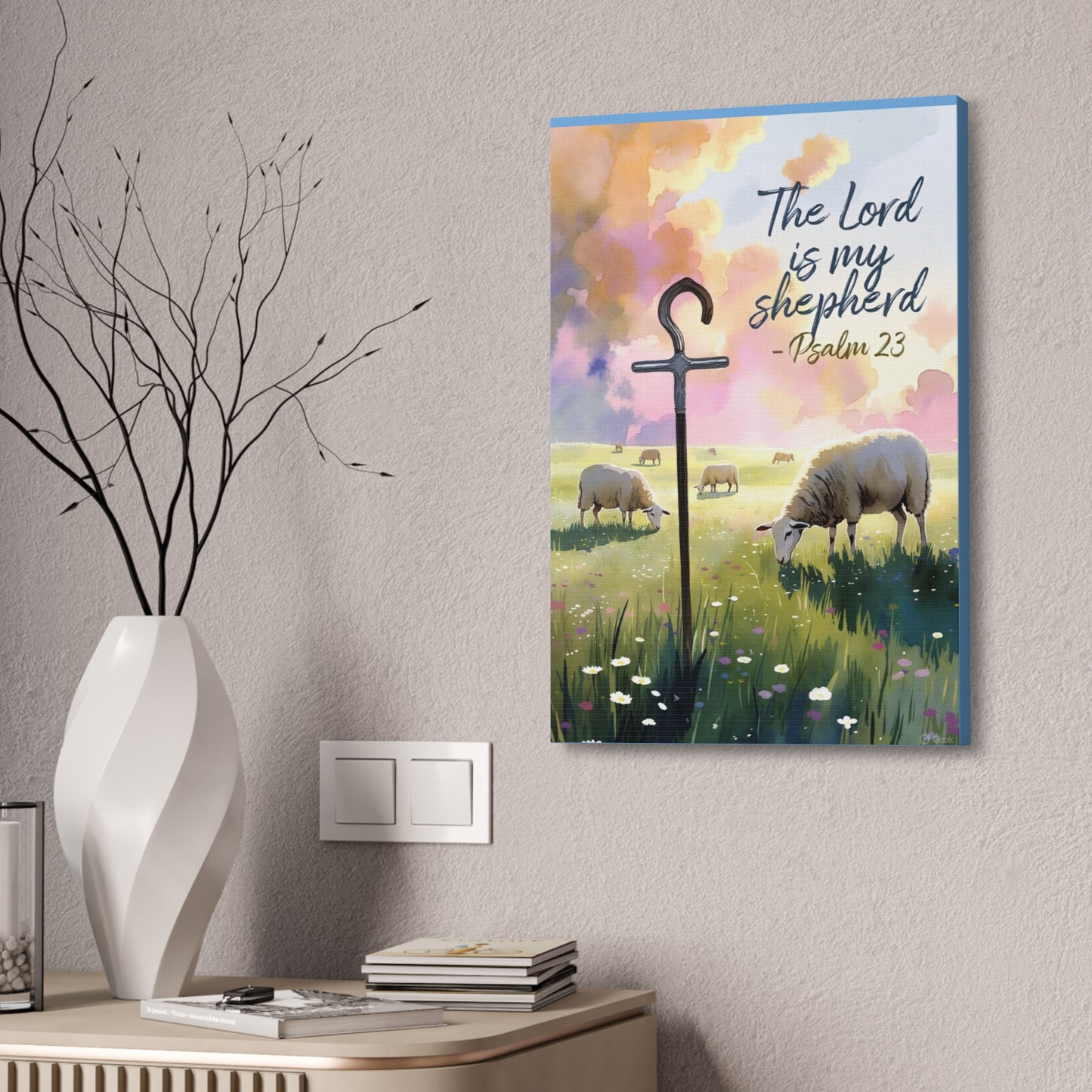 Psalm 23 Canvas Wall Art – “The Lord is My Shepherd” Stretched Canvas
