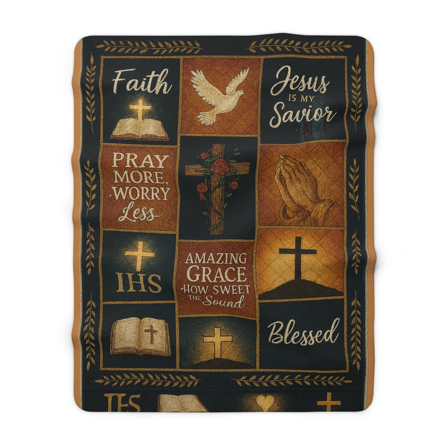 Christian Sherpa Blanket — 'Faith, Pray More Worry Less' Inspirational Throw