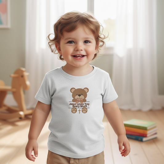 Jesus Loves You Beary Much Infant Tee, Cute Baby T-Shirt, Kids Apparel, Gift for Baby Shower, Toddler Outfits