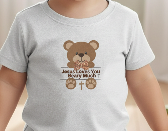 Jesus Loves You Beary Much Infant Tee, Cute Baby T-Shirt, Kids Apparel, Gift for Baby Shower, Toddler Outfits