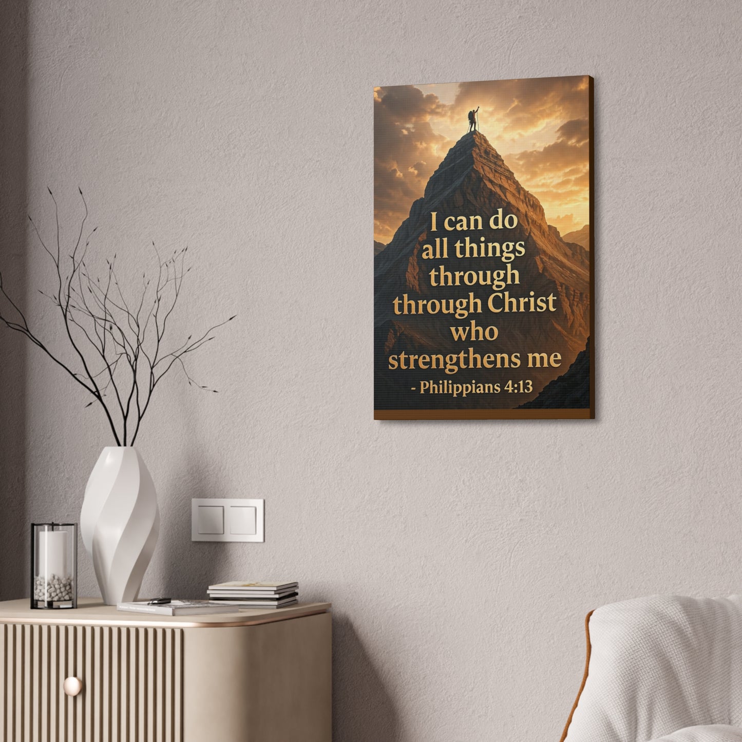 Philippians 4:13 Mountain Canvas Print — Inspirational Christian Wall Art