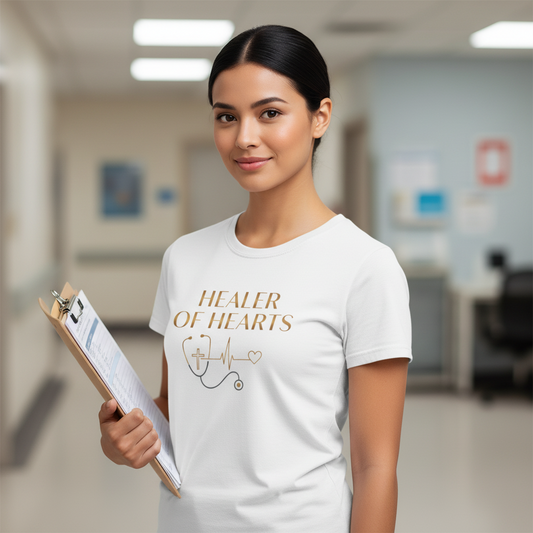 Healer of Hearts T-Shirt — Stethoscope Nurse Doctor Appreciation Tee