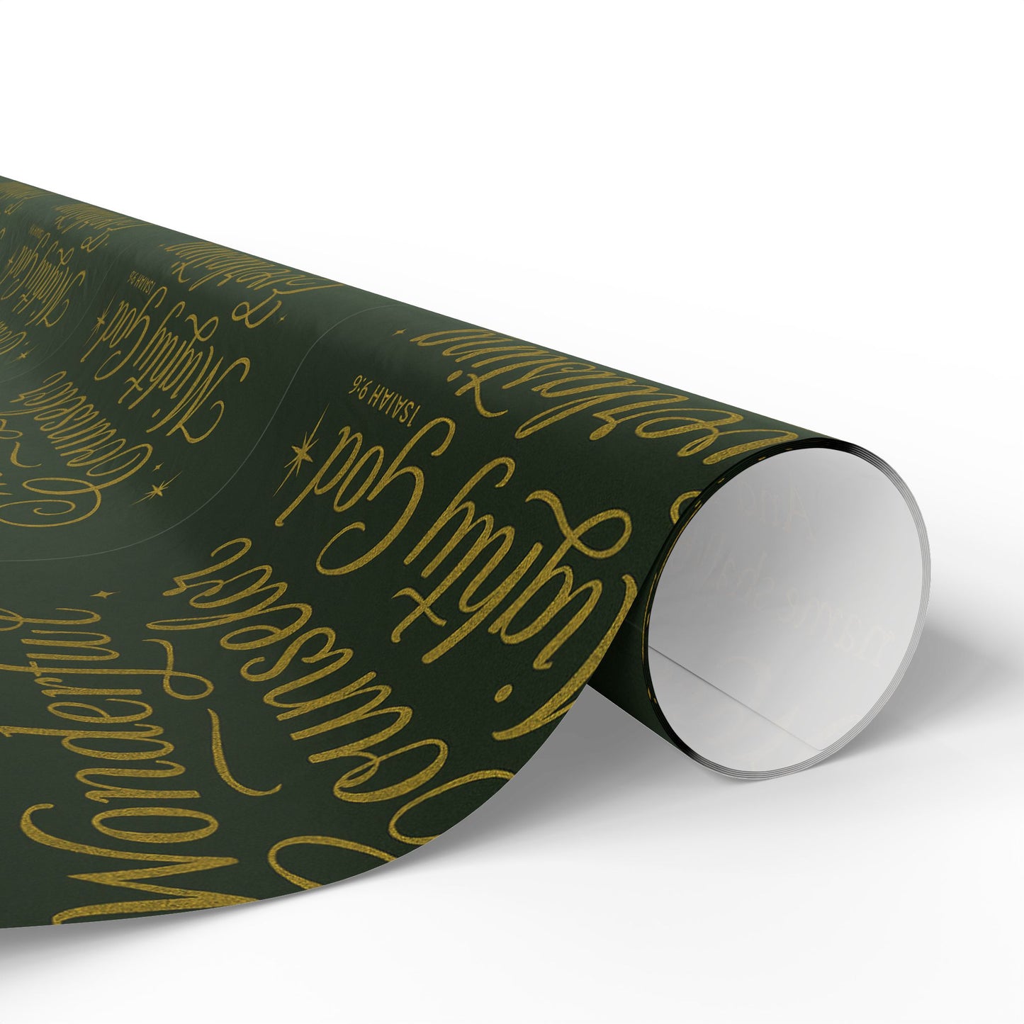 Christmas Wrapping Paper – Dark Green Gold Script "Merry & Bright" Holiday Gift Wrap