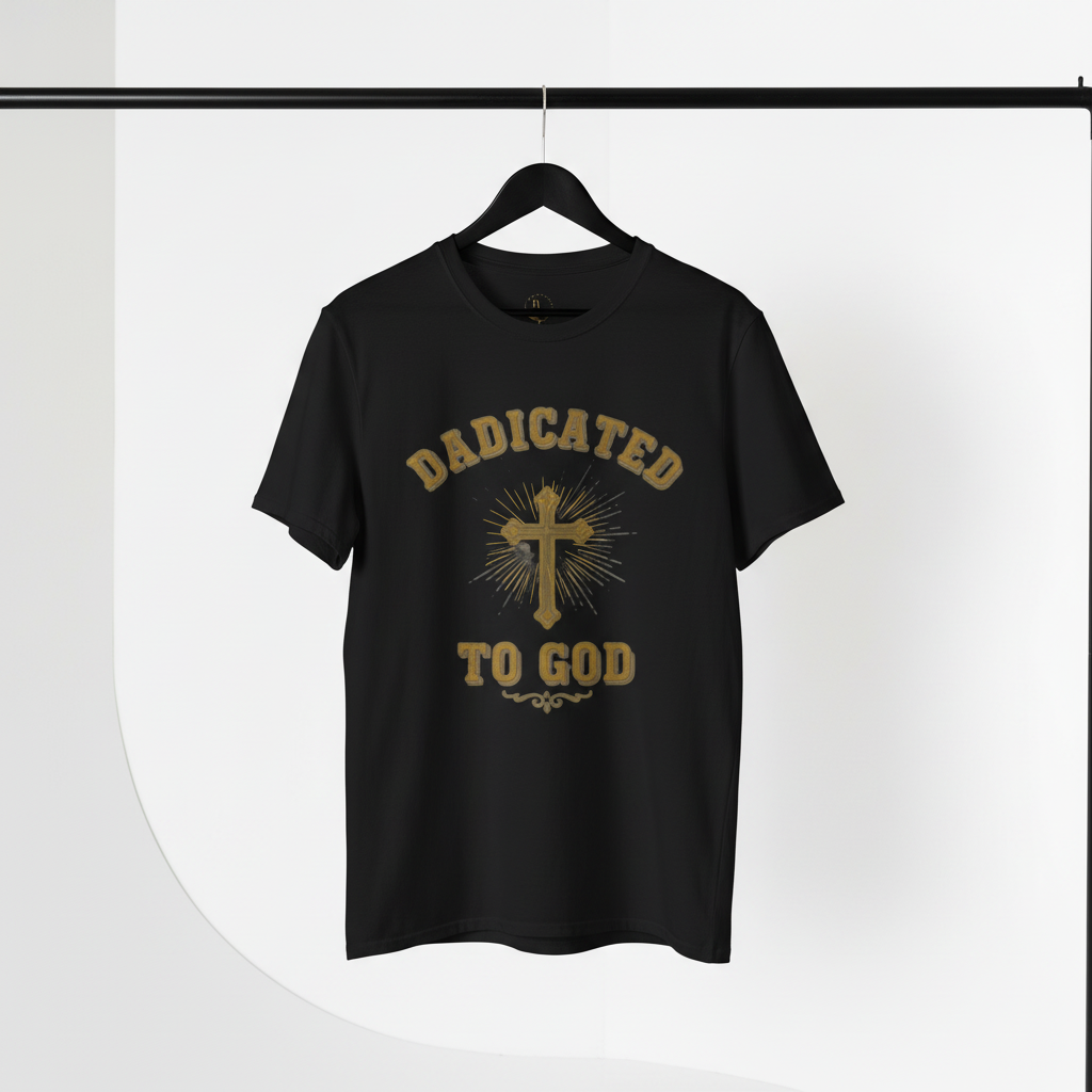 Christian T-Shirt — "Dadicated to God" Cross Faith Tee