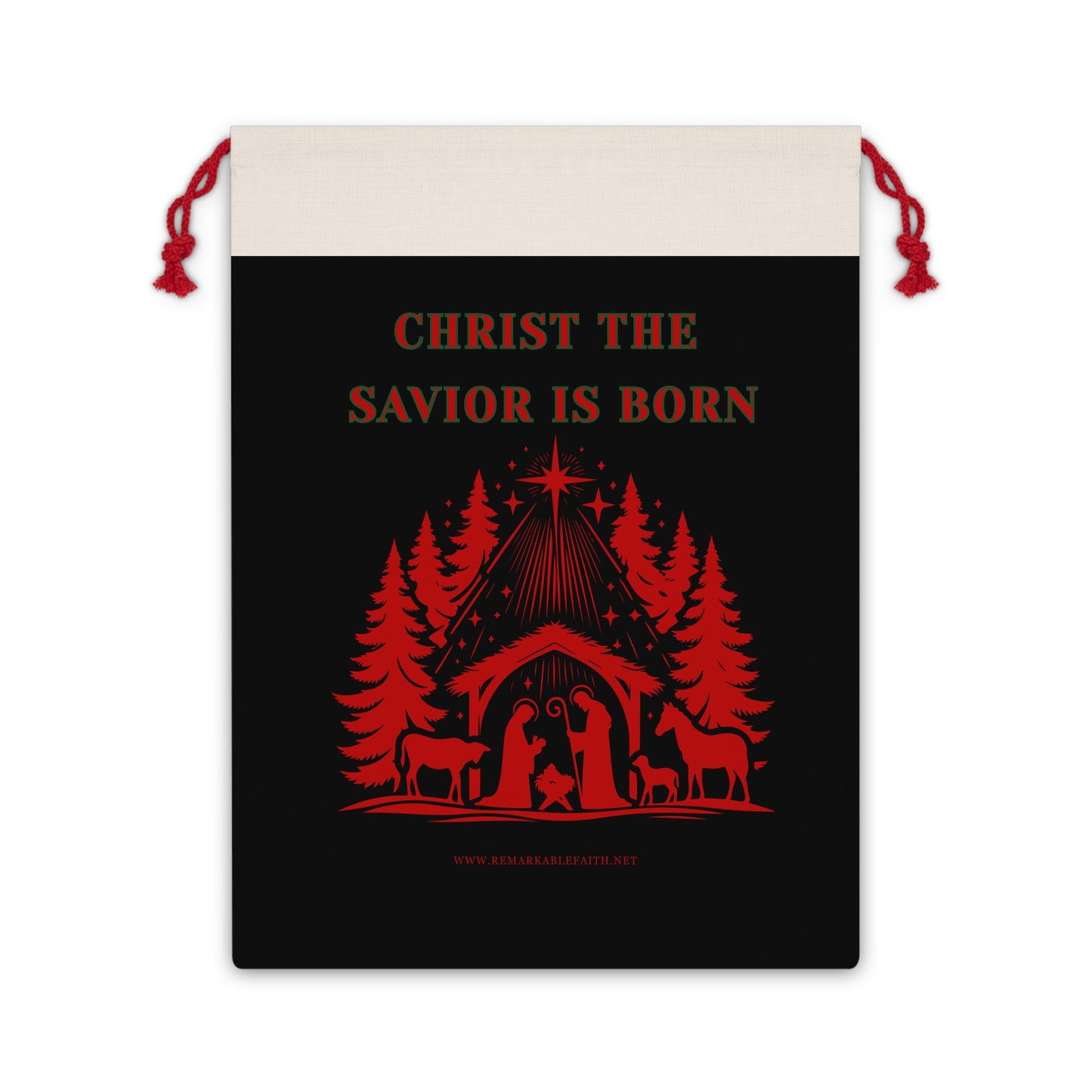 Christmas Nativity Gift Bag — “Christ the Savior Is Born” Drawstring Bag
