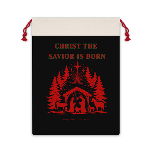 Christmas Nativity Gift Bag — “Christ the Savior Is Born” Drawstring Bag