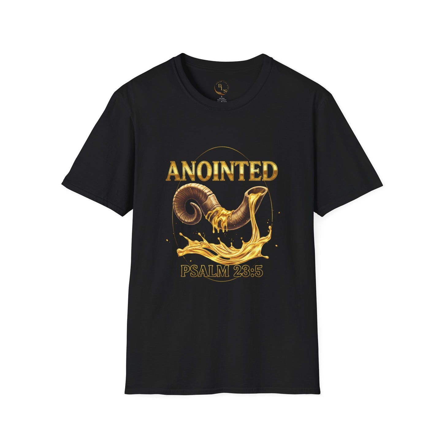 Anointed Psalm 23:5 T-Shirt — Gold Anointing Oil & Horn Design