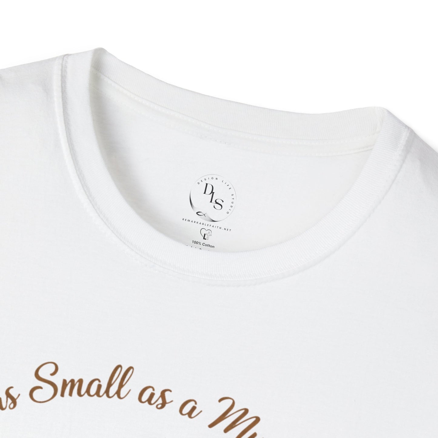 Faith as Small as a Mustard Seed T-Shirt — Heart Patchwork Matthew 17:20 Christian Tee