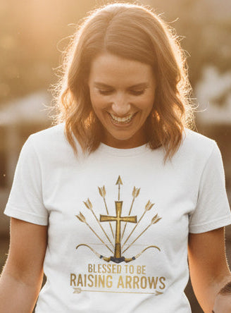 Christian T-Shirt — Blessed & Raising Arrows Cross Graphic