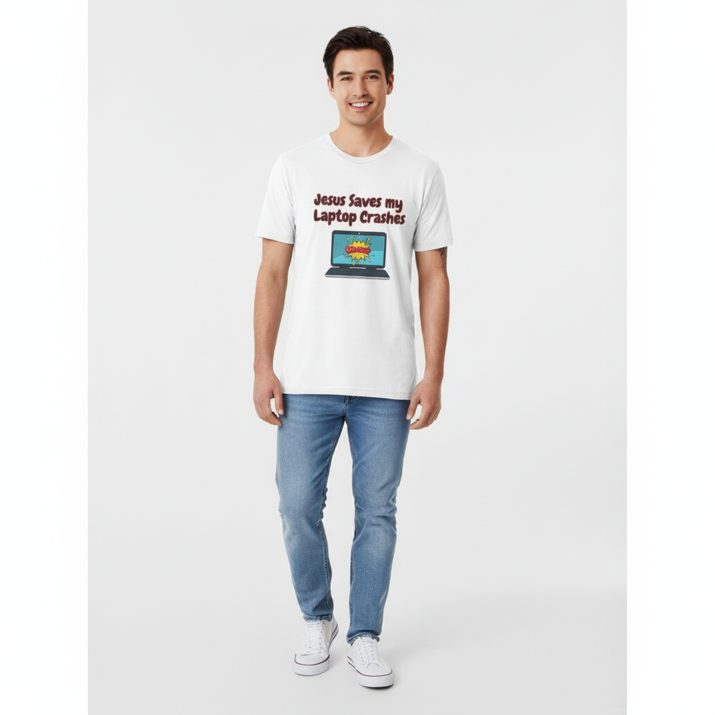 Jesus Saves, My Laptop Crashes Short Sleeve Tee