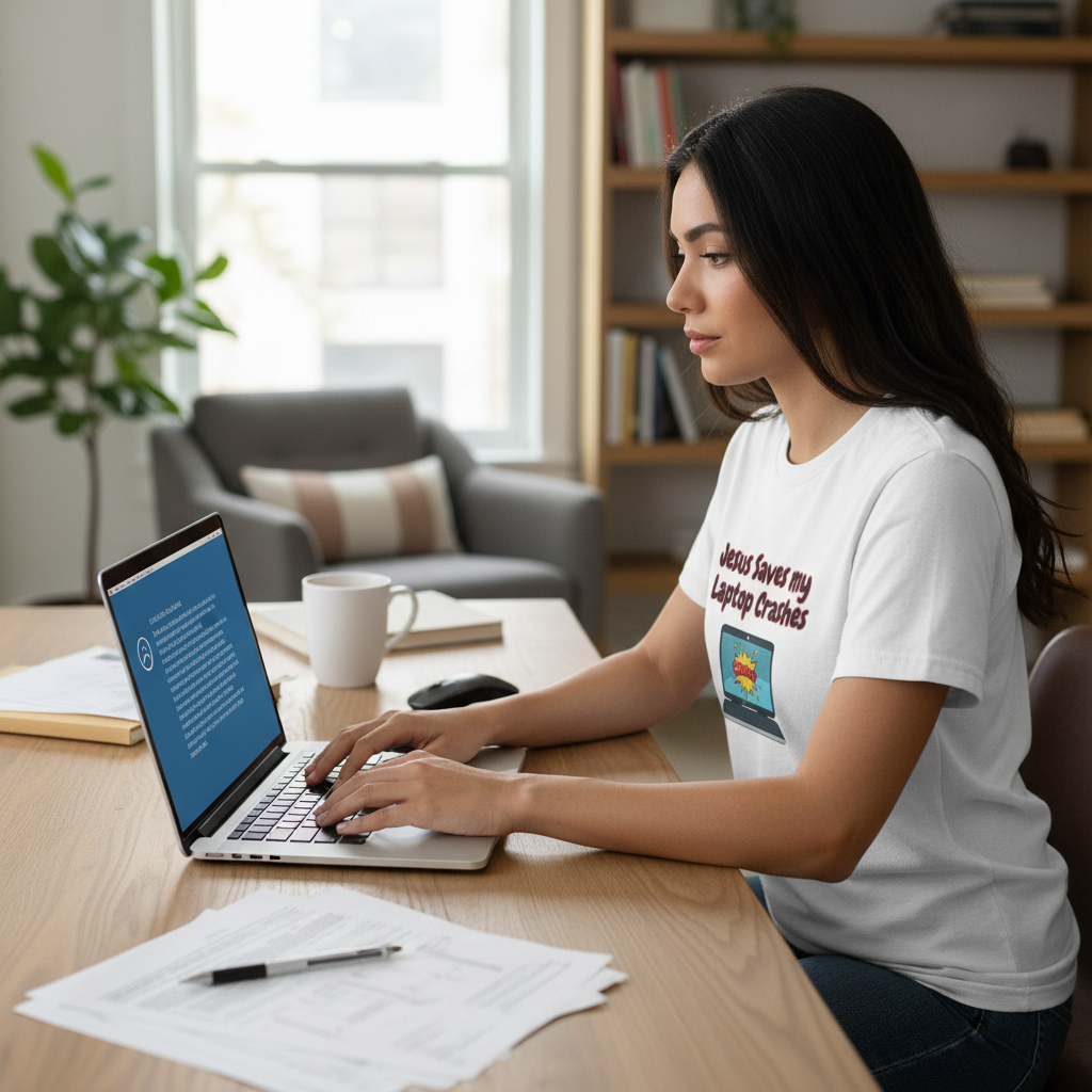Jesus Saves, My Laptop Crashes Short Sleeve Tee