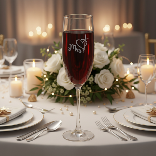 Engraved 'Mrs.' Champagne Flute — 8 oz Personalized for your wedding Day Gift