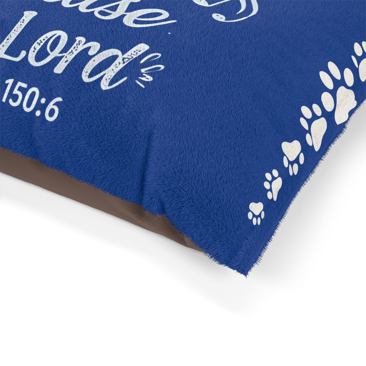 Let Everything Worship Dog Bed — Psalm 150:6 Religious Pet Bed with Paw Print Border