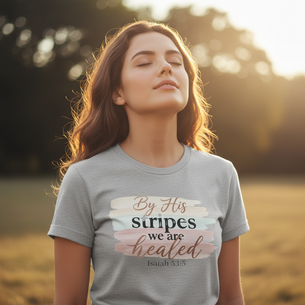 By His Stripes We Are Healed T-Shirt — Christian Inspirational Scripture Tee (Isaiah 53:5)